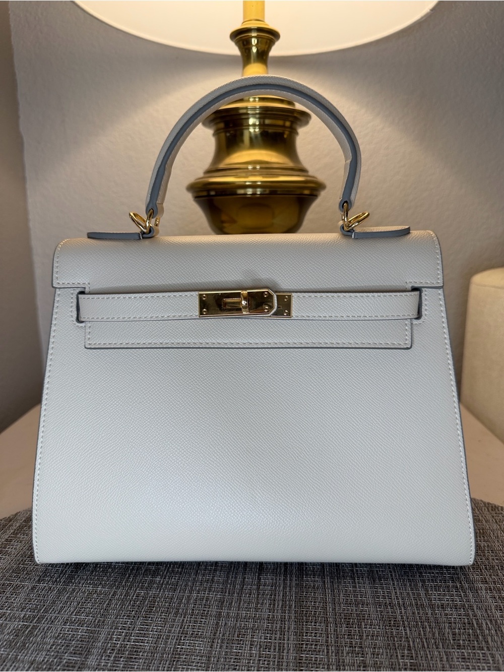 Structured Top-Handle Satchel in Soft White with Gold Hardware